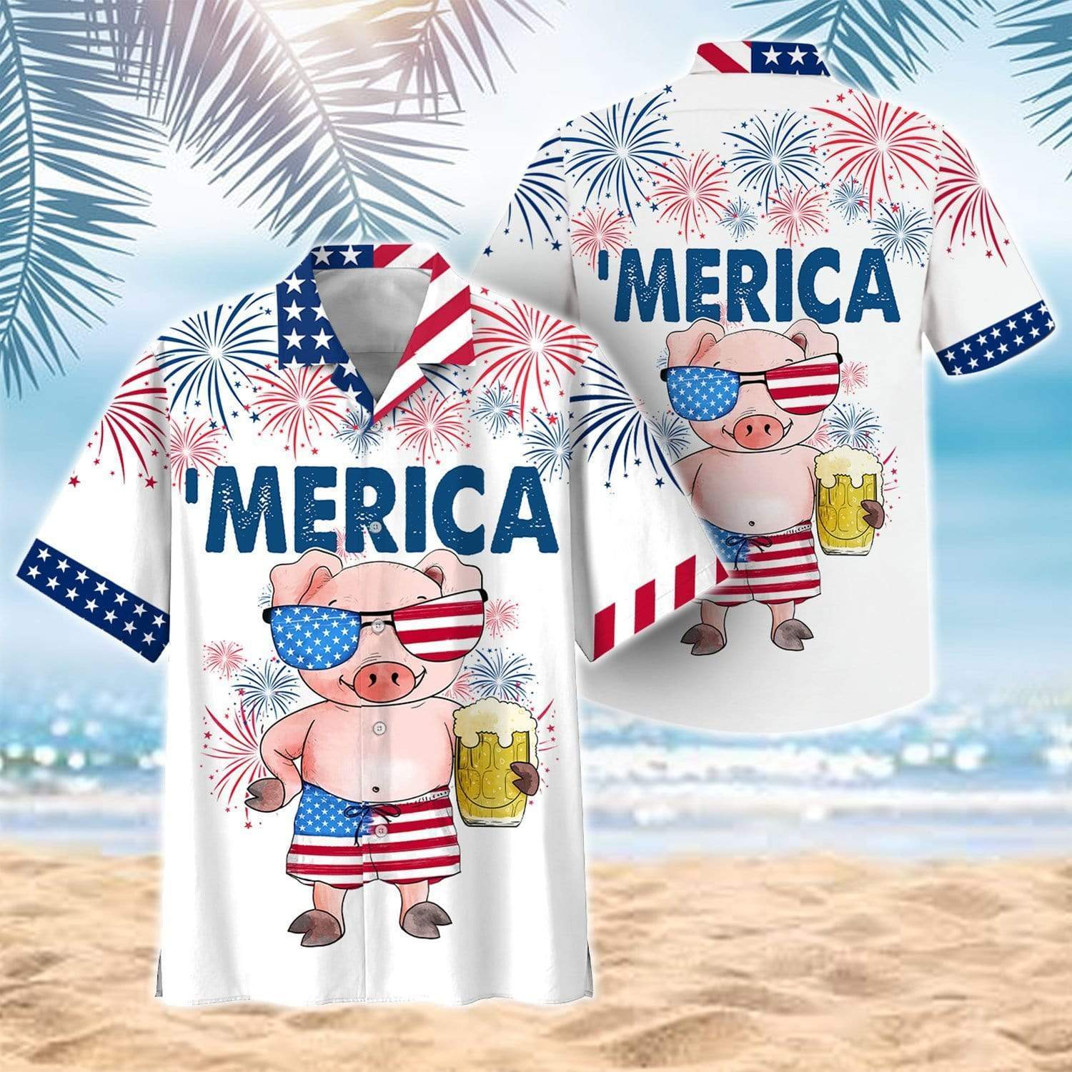 Cute Pig Merica For Independence Day Aloha Hawaiian Shirts 