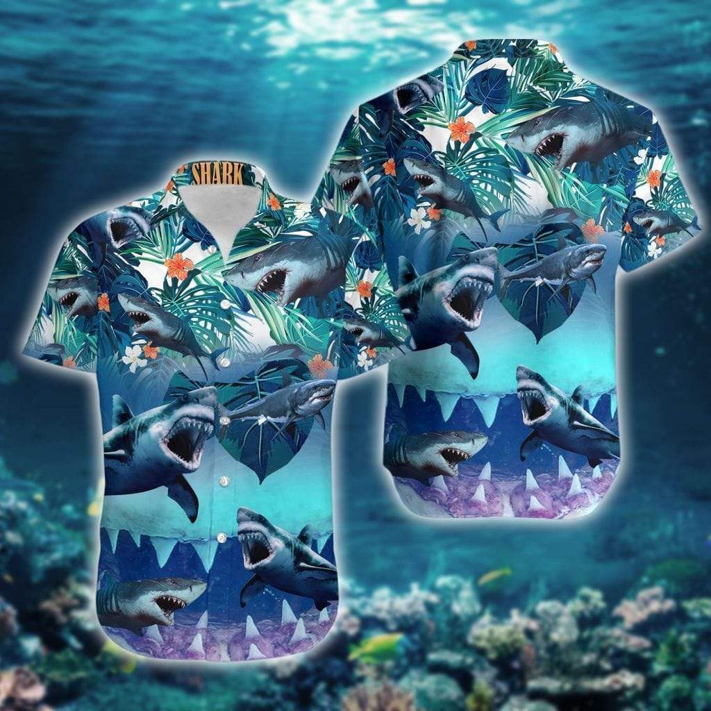 Hawaiian Aloha Shirts Shark Tropical