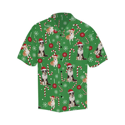 Custom Photo Christmas Dogs Green Men's All Over Print Hawaiian Shirt