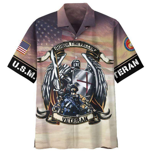 Honor The Fallen Us Marine Veteran And Knight Templar Unisex Hawaiian Shirts