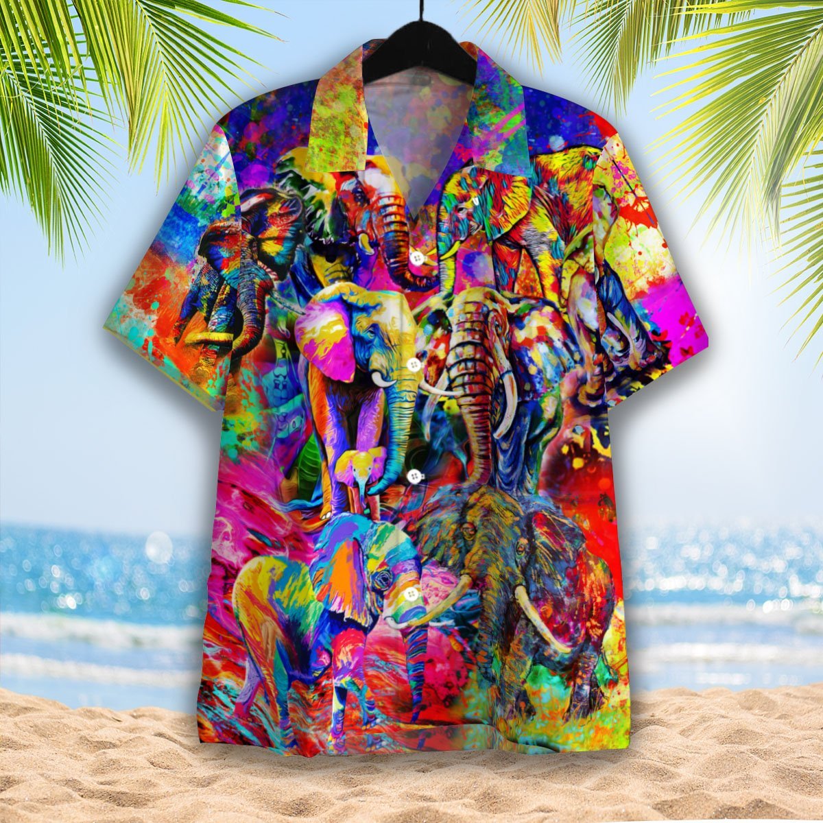 OragonTee Colorful Elephants Hawaiian Shirt | For Men & Women| Adult | WT1304