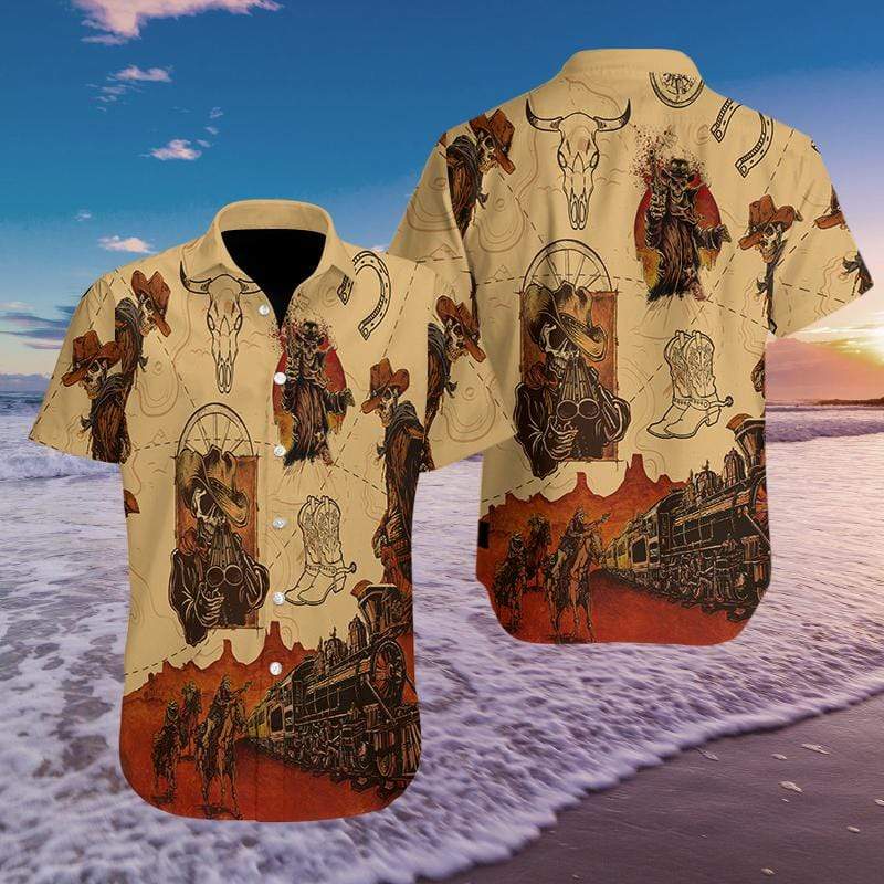 Hawaiian Aloha Shirts Skull Cowboy #1009L