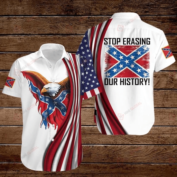 Eagle American Flag Stop Erasing Our History Graphic Print Short Sleeve 