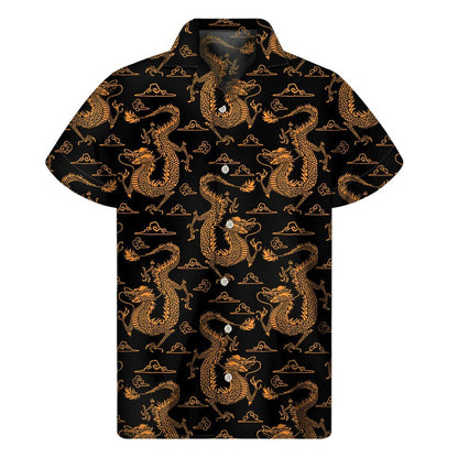 Eastern Dragon Pattern Print Mens Short Sleeve Shirt Hawaiian