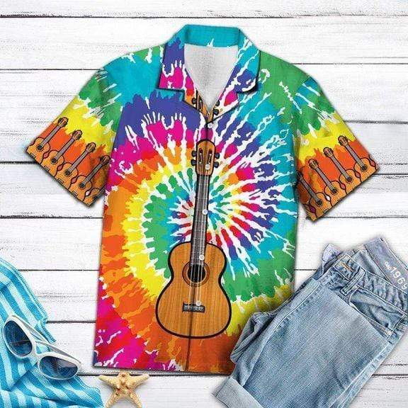 Tie-dye Guitar Hippie Hawaiian Aloha Shirts #DH