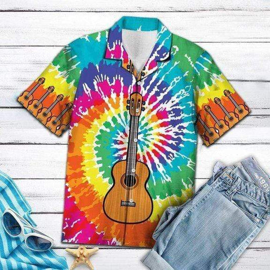 Tie-dye Guitar Hippie Hawaiian Aloha Shirts #DH