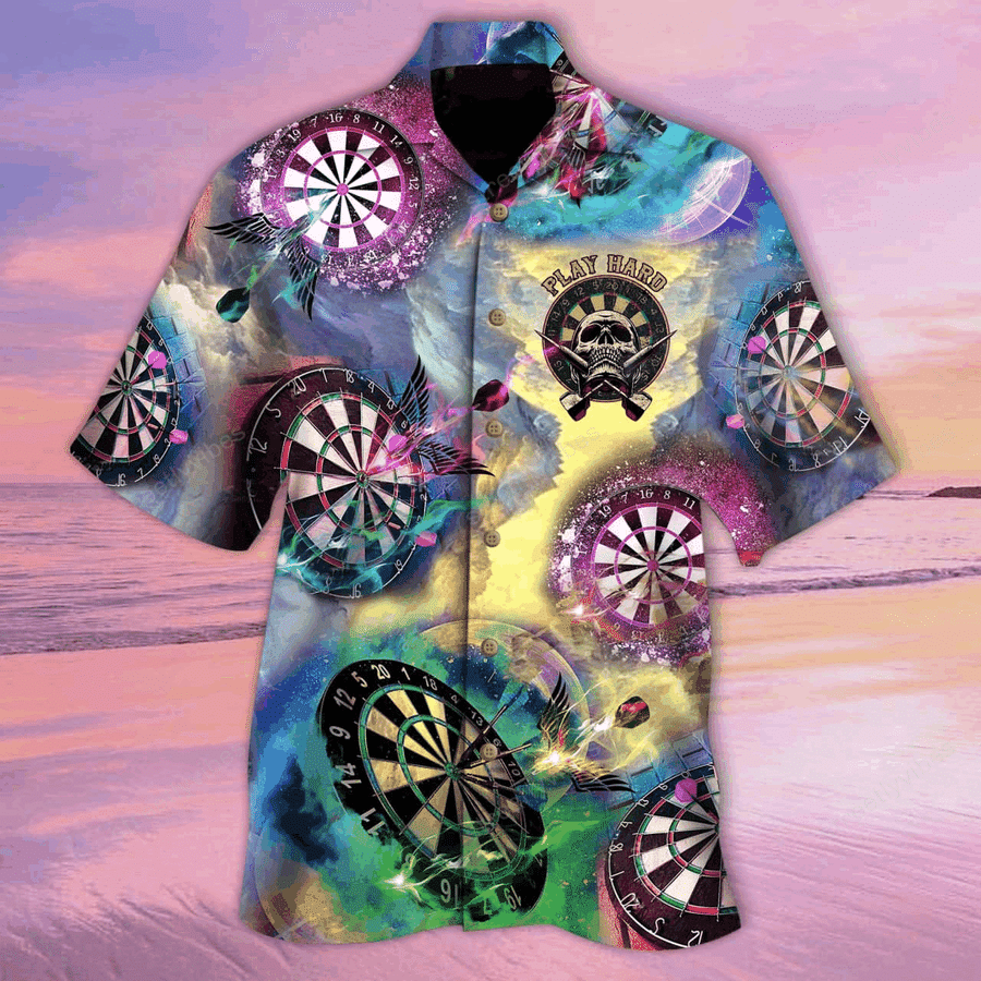 Hawaiian Aloha Shirts Darts Play Hard Skull