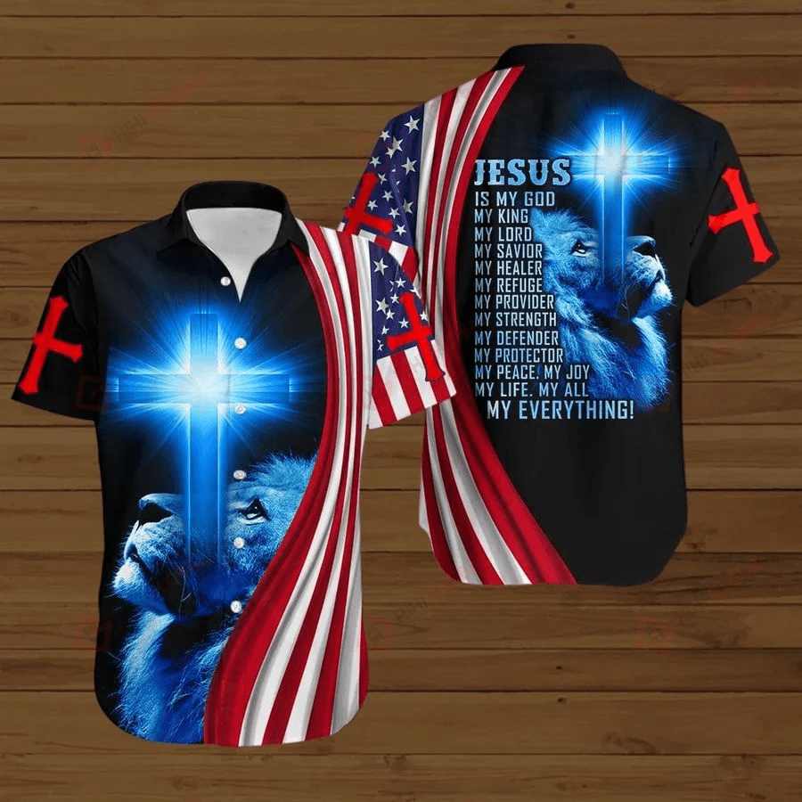 Hawaiian Aloha Shirts Jesus Is My Life American Flag Lion #V