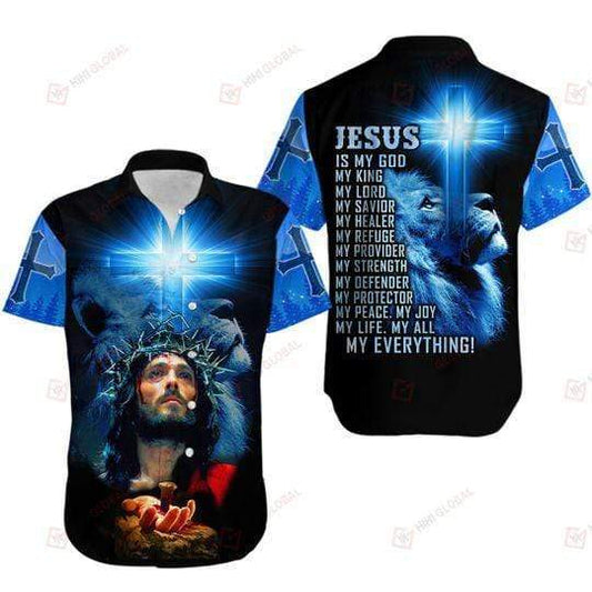 Jesus is my King Lion Blue light Hawaiian Shirts #V