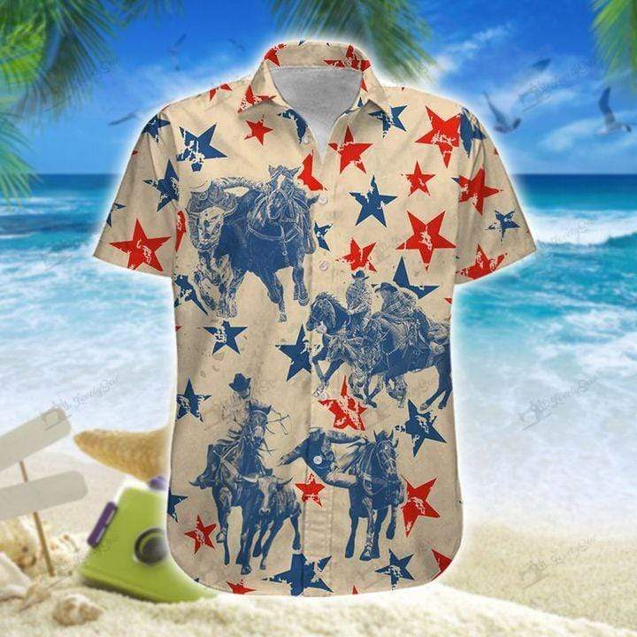 Vintage American Steer Wrestling Unisex Hawaiian Shirts