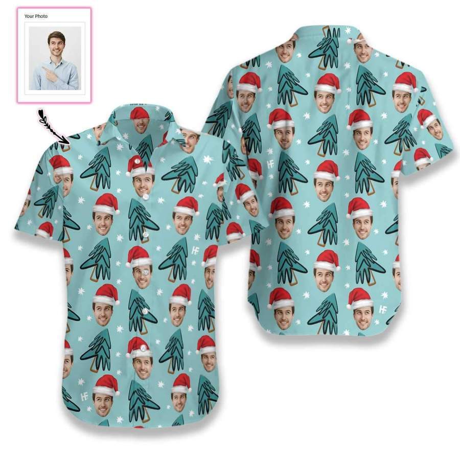 Personalized Custom Face Christmas Tree Hawaiian Aloha Shirts