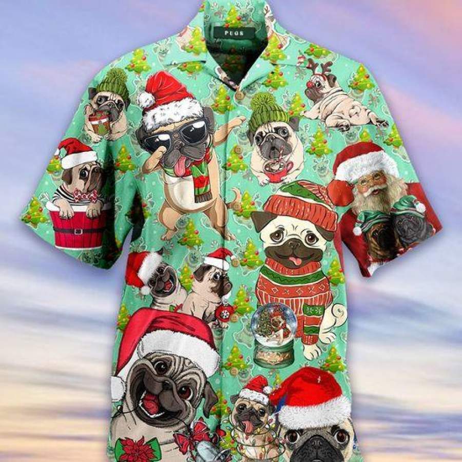 Happy Santa Pug In Christmas Days Hawaiian Shirts