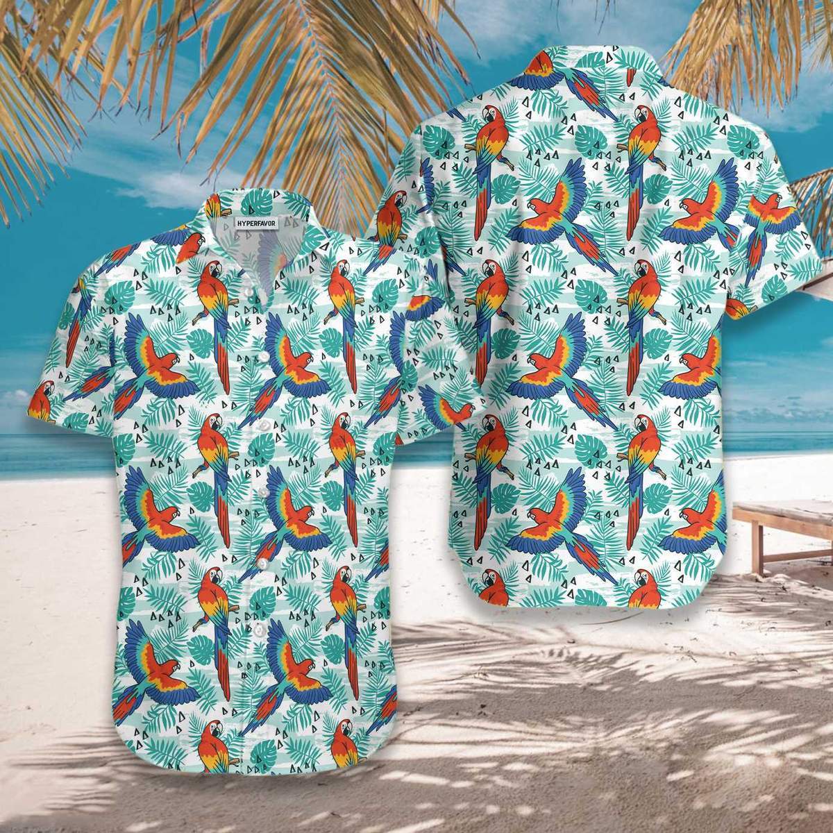 Watercolor Parrot &amp;amp; Palm Leaves Hawaiian Shirt | For Men &amp;amp; Women | Adult | Hw7786