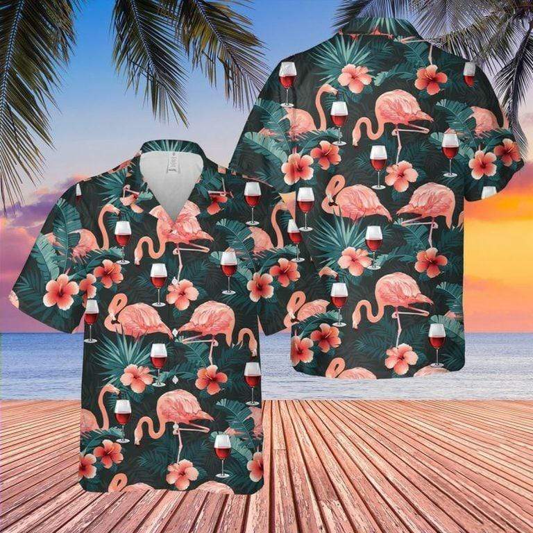 Hawaiian Aloha Shirts Flamingo And Wine