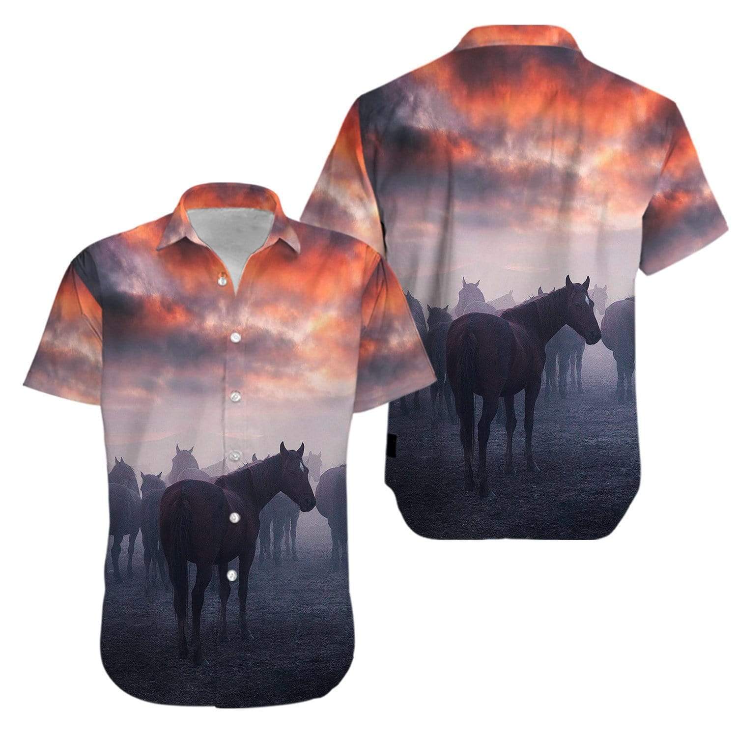 ?Sunset Horse Hawaiian Aloha Shirts #KV