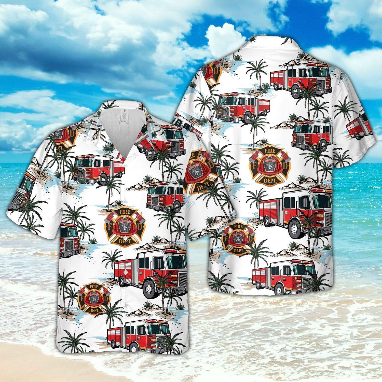 Hawaiian Aloha Shirts Fire Truck Firefighter #1721L