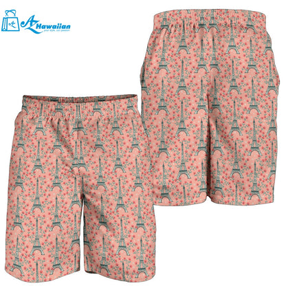 Eiffel Tower Flower Background Pattern Print Design 03 Men Shorts