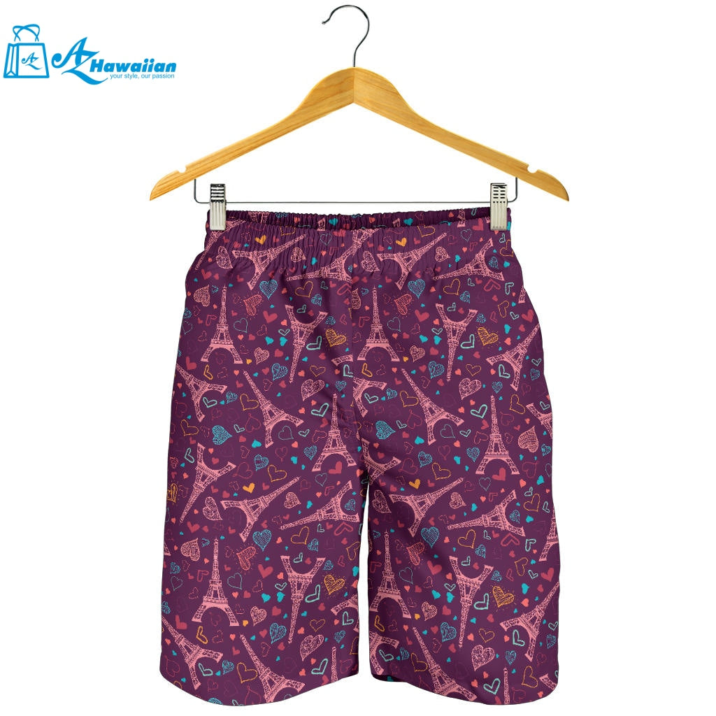 Eiffel Tower Heart Pattern Print Design 04 Men Shorts