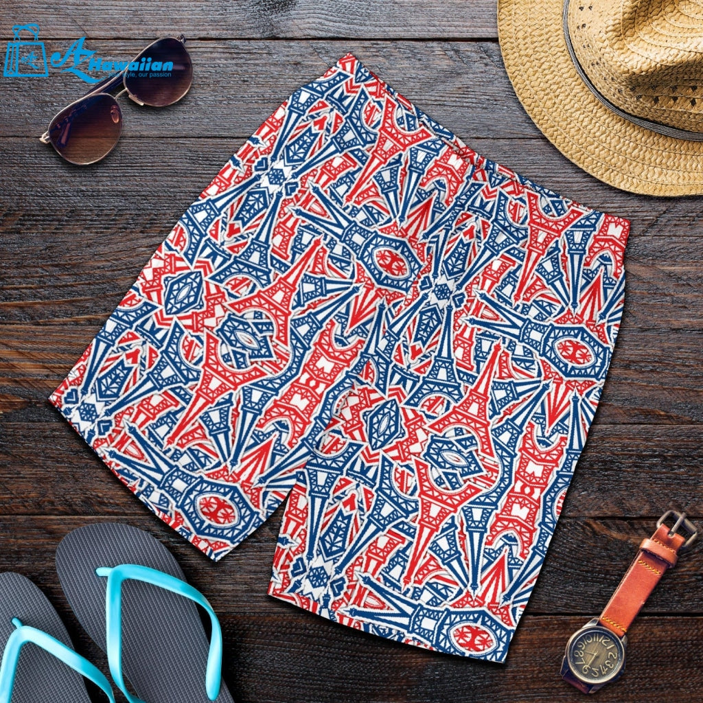 Eiffel Tower Pattern Print Design 02 Men Shorts