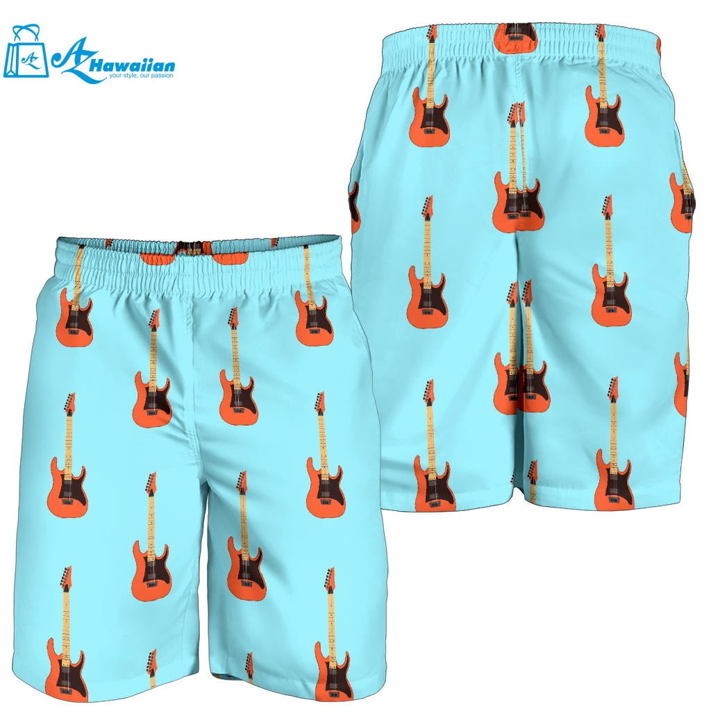 Electric Guitar Pattern Light Blue Background Men Shorts