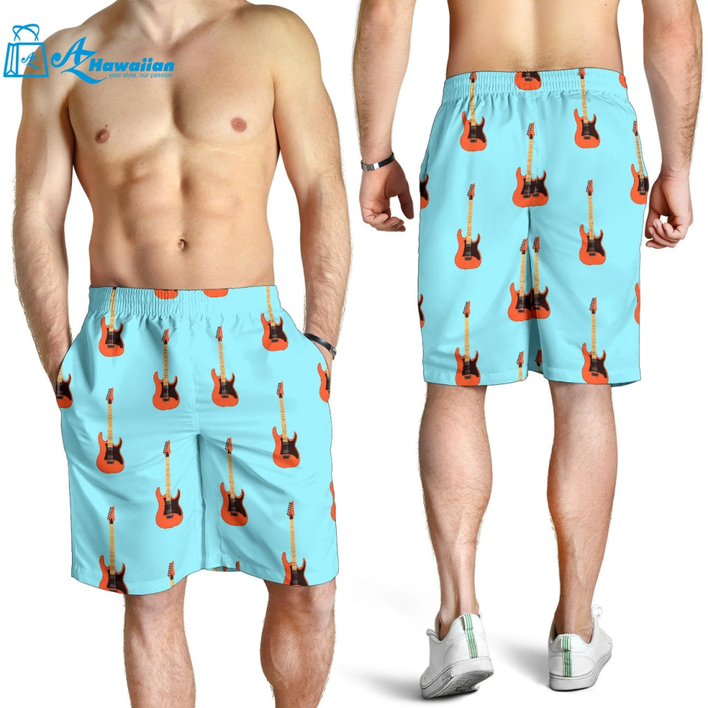 Electric Guitar Pattern Light Blue Background Men Shorts