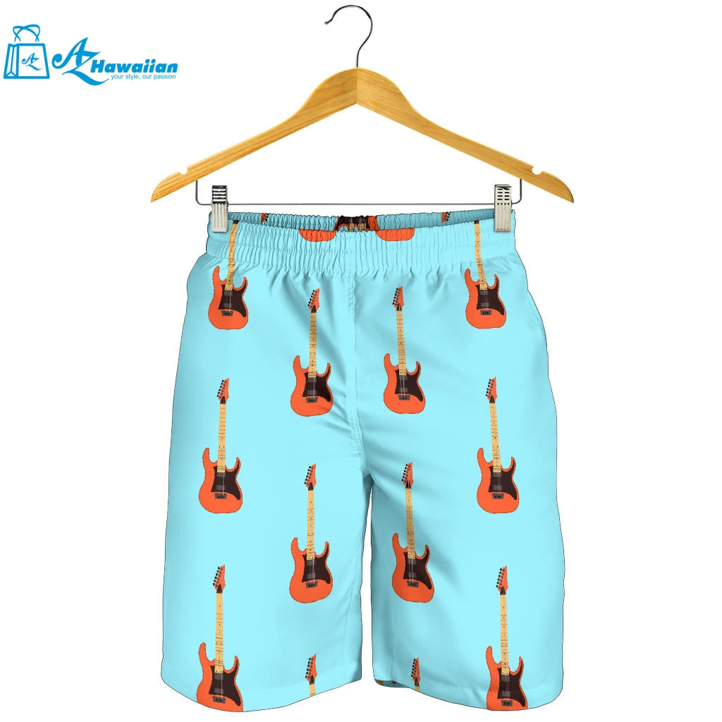 Electric Guitar Pattern Light Blue Background Men Shorts