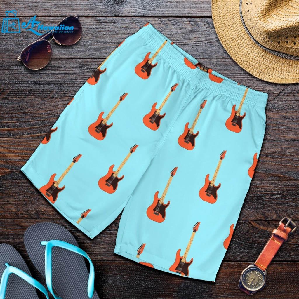 Electric Guitar Pattern Light Blue Background Men Shorts