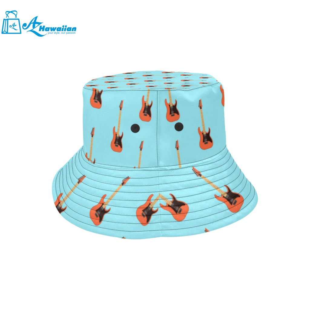 electric guitar pattern light blue background Unisex Bucket Hat