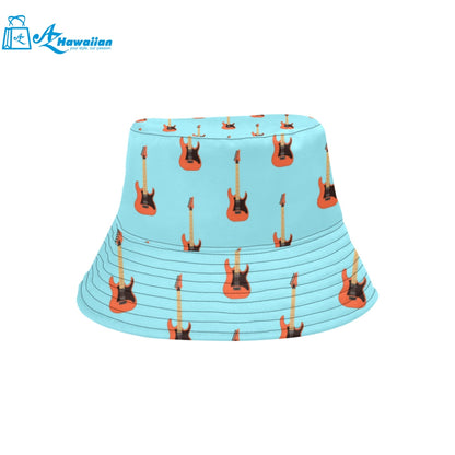 electric guitar pattern light blue background Unisex Bucket Hat