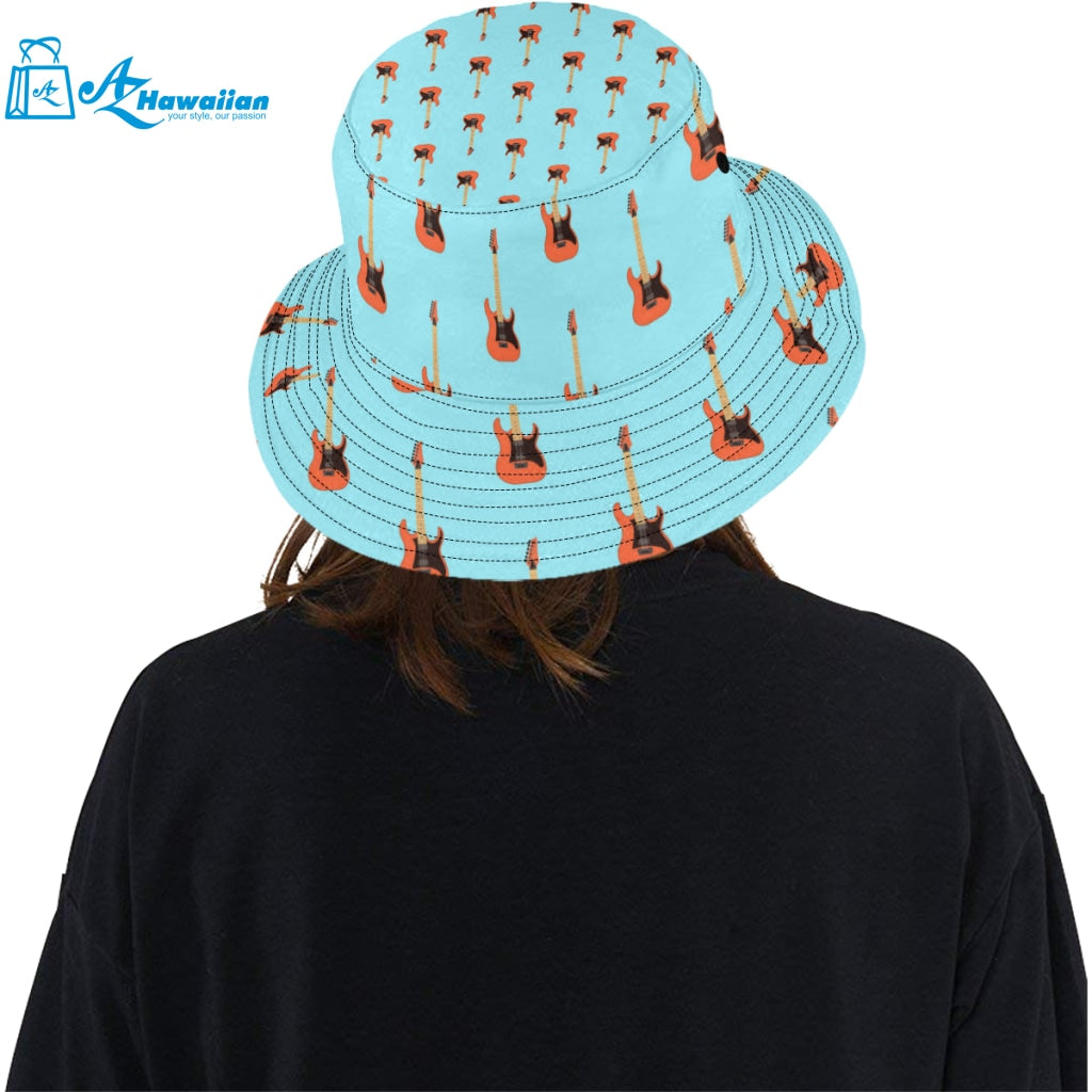 electric guitar pattern light blue background Unisex Bucket Hat