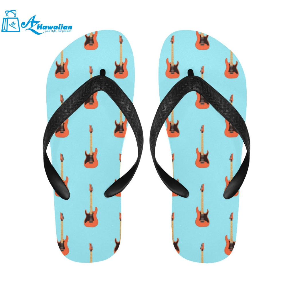 electric guitar pattern light blue background Unisex Flip Flops