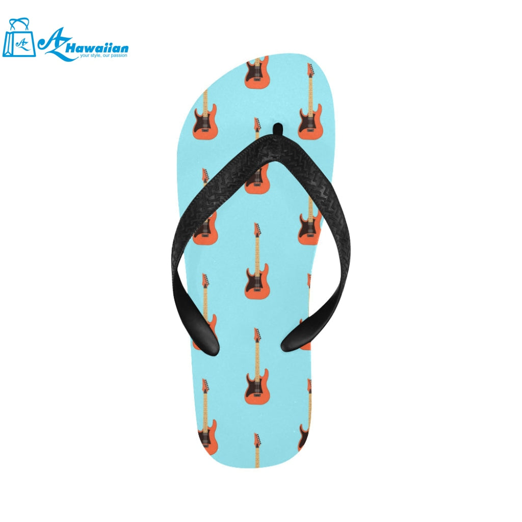 electric guitar pattern light blue background Unisex Flip Flops