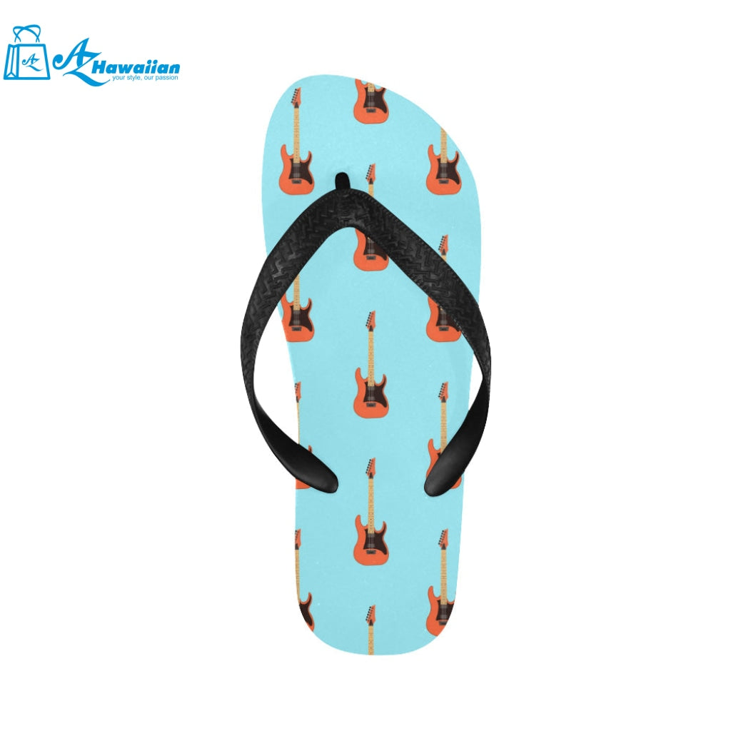 electric guitar pattern light blue background Unisex Flip Flops