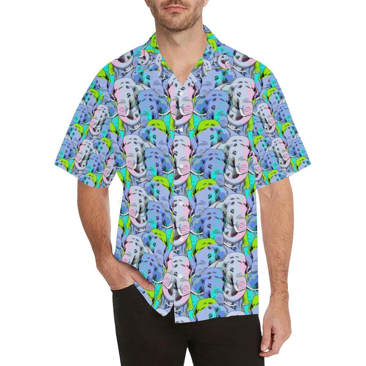 Elephant Art Color Print Pattern Hawaiian Shirt