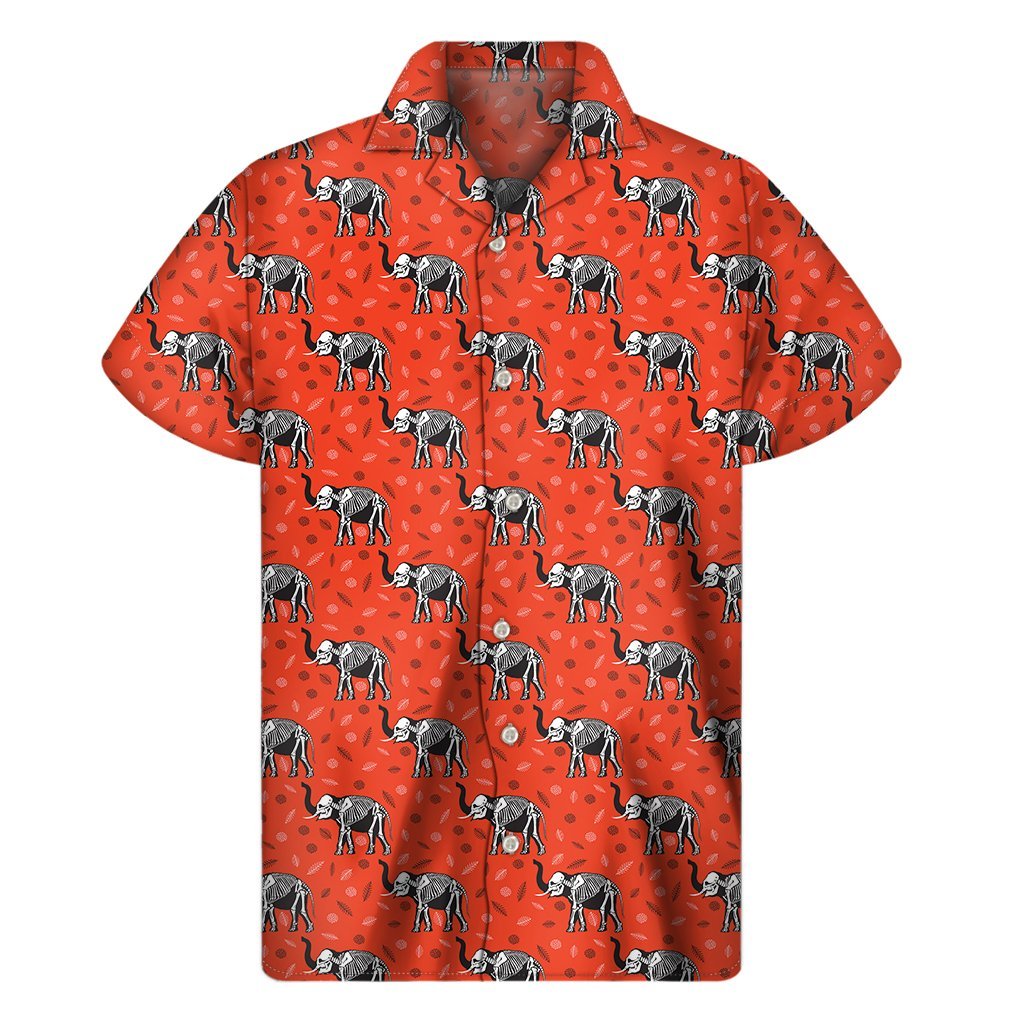 Elephant Skeleton X-Ray Pattern Print Mens Short Sleeve Shirt Hawaiian