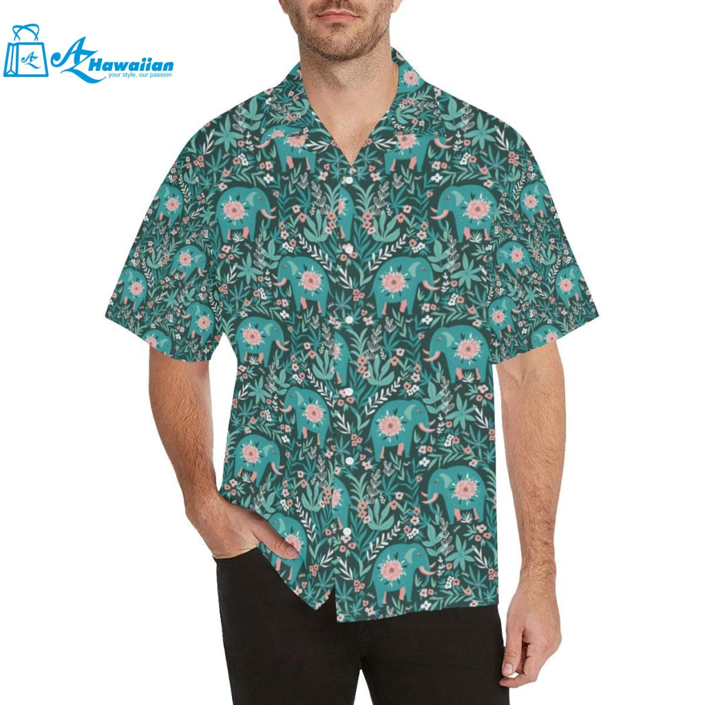 Elephants Jungle Pattern Mens All Over Print Hawaiian Shirt