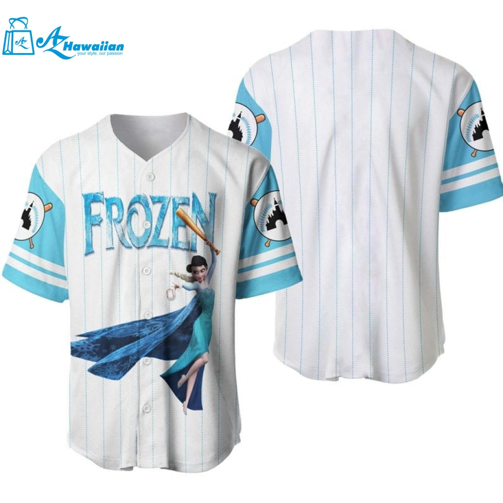 Elsa Princess Frozen All Over Print Pinstripe Baseball Jersey 