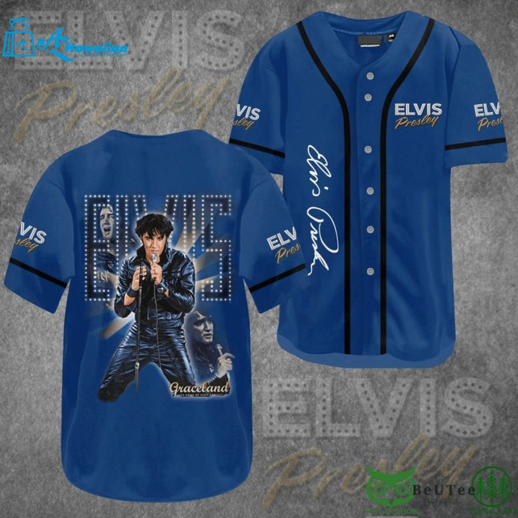 Elvis Presley Graceland Blue Baseball Jersey Shirt