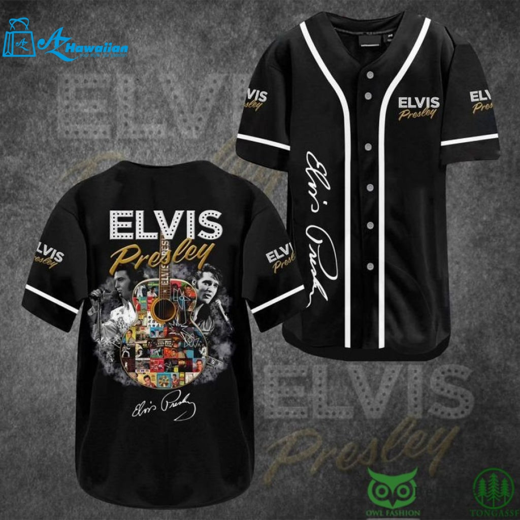 Elvis Presley Guitar Filled with Images Black Baseball Jersey Shirt