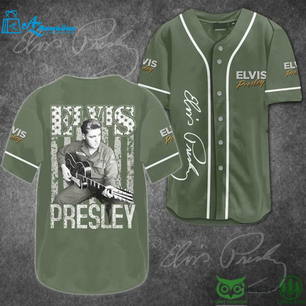 Elvis Presley Playing Guitar Green Baseball Jersey Shirt