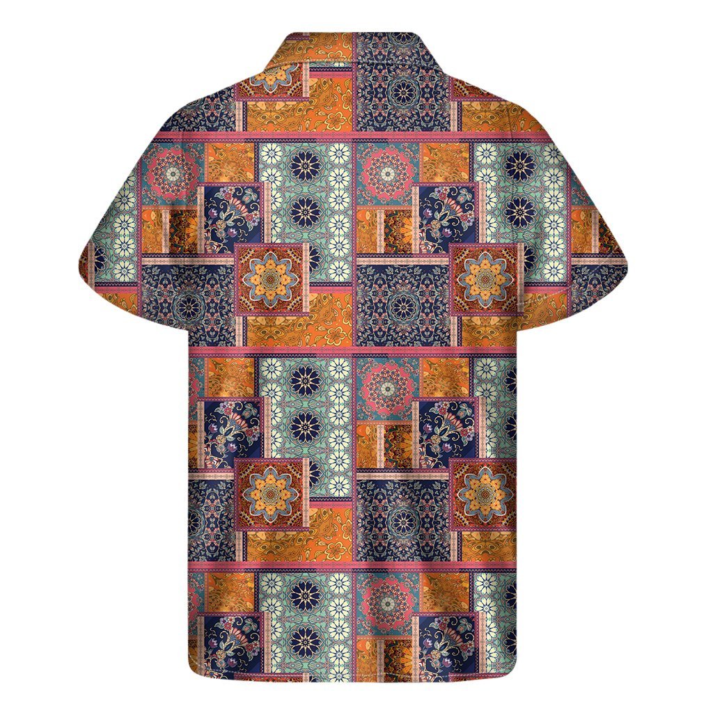 Ethnic Floral Patchwork Pattern Print Mens Short Sleeve Shirt Hawaiian