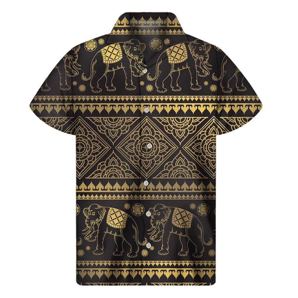 Ethnic Thai Elephant Pattern Print Mens Short Sleeve Shirt Hawaiian