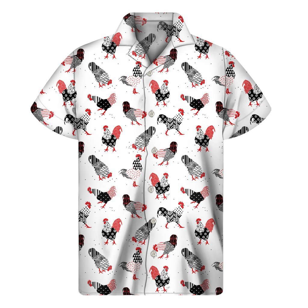 Exotic Chicken Pattern Print Mens Short Sleeve Shirt Hawaiian