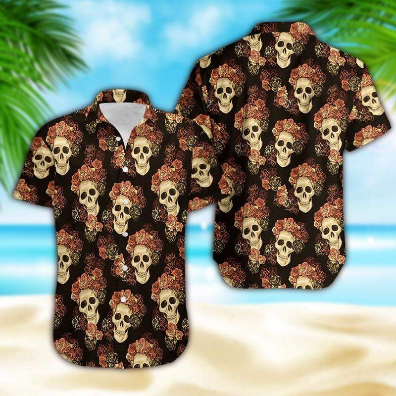 Hawaiian Aloha Shirts Skull Rose Pattern #302DH