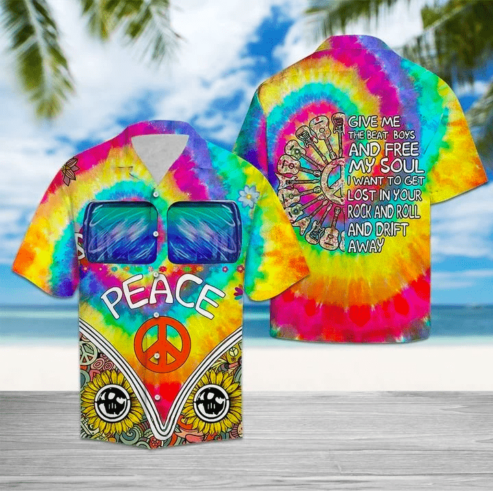 Peace Tie Dye Give Me A Beat Boys And Free My Soul Hawaiian Aloha Shirts