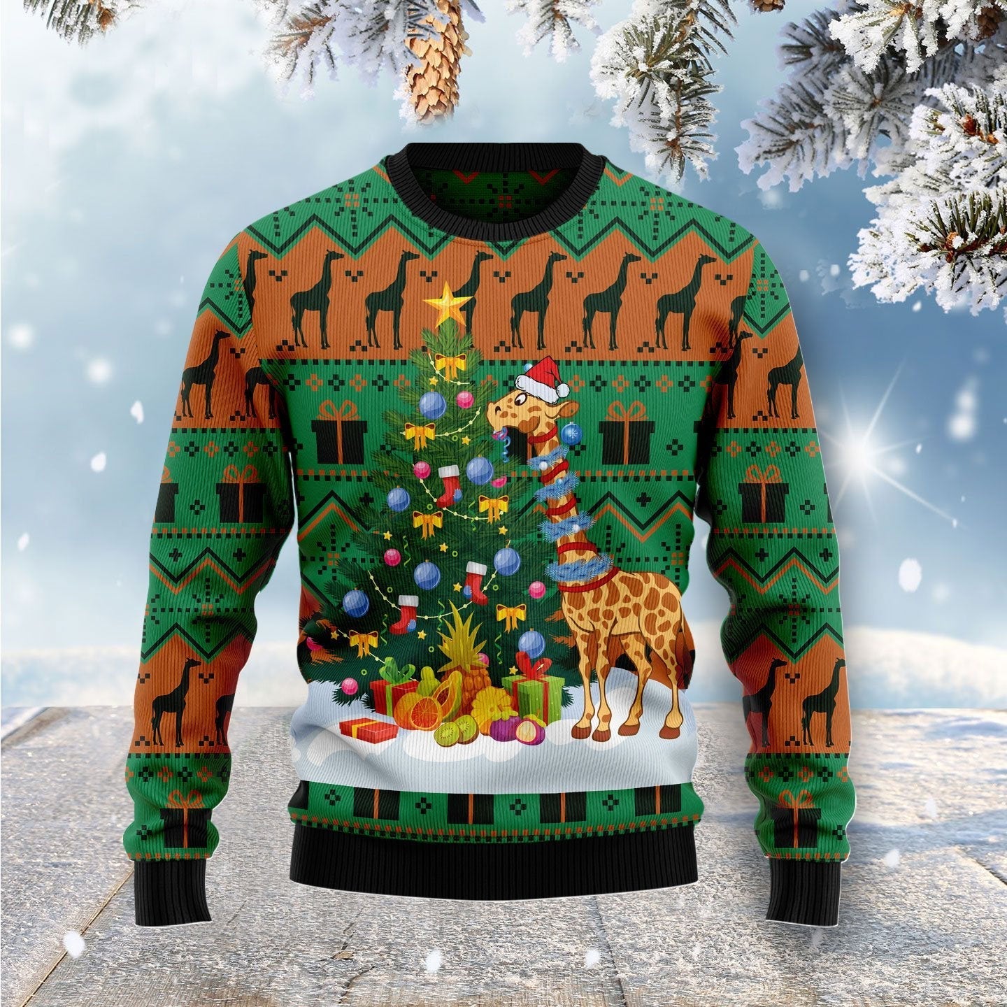 Christmas Tree Giraffe Ugly Christmas Sweater 