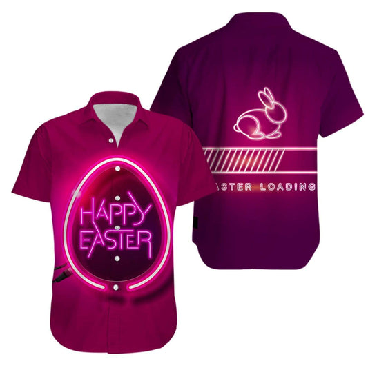 Bunny Loading Neon Happy Easter Day Hawaiian Aloha Shirts #V