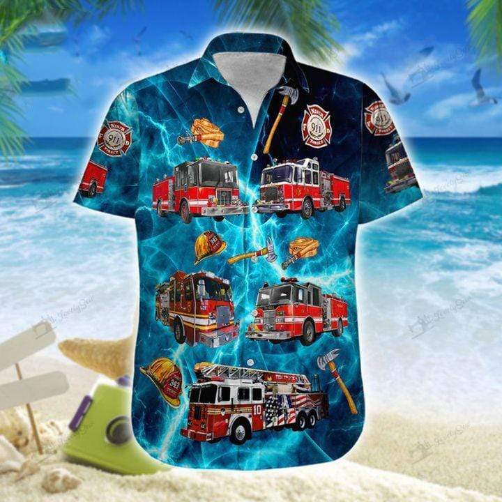 Amazing Firefighter Blue Thunder Sky Unisex Hawaiian Shirts - Beach Shorts