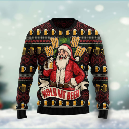 Ho Ho Hold My Beer Santa Christmas Ugly Christmas Sweater 