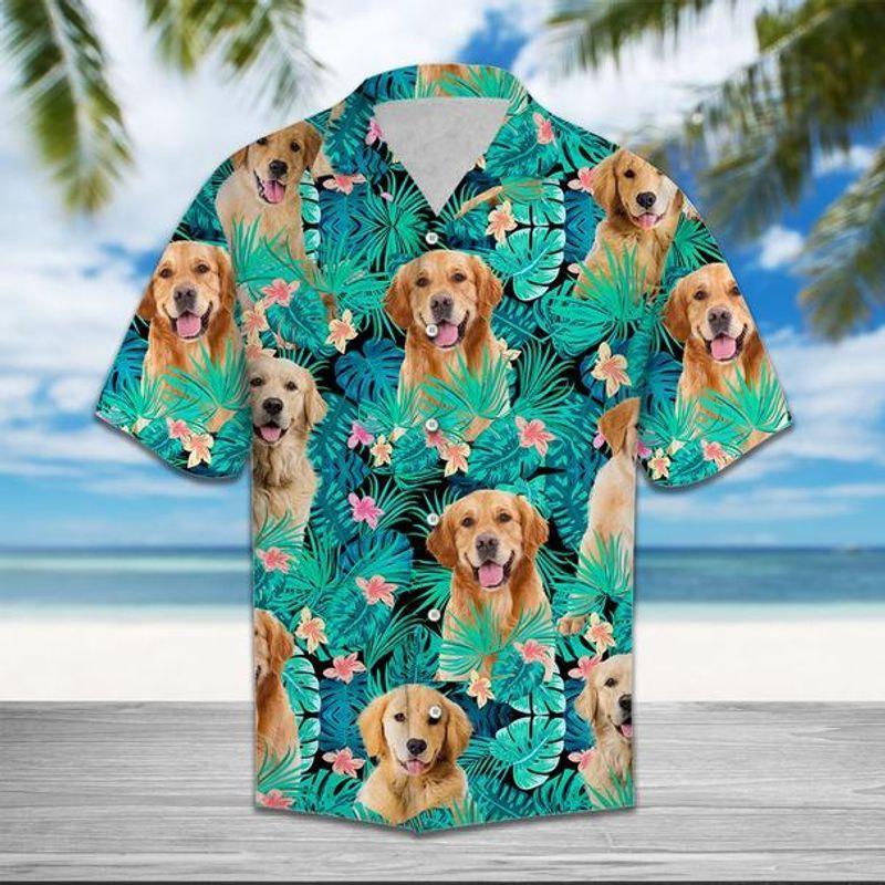 Golden Retriever    Blue High Quality Unisex Hawaiian Shirt  